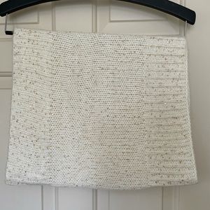 White ivory knit tube scarf with gold sequins